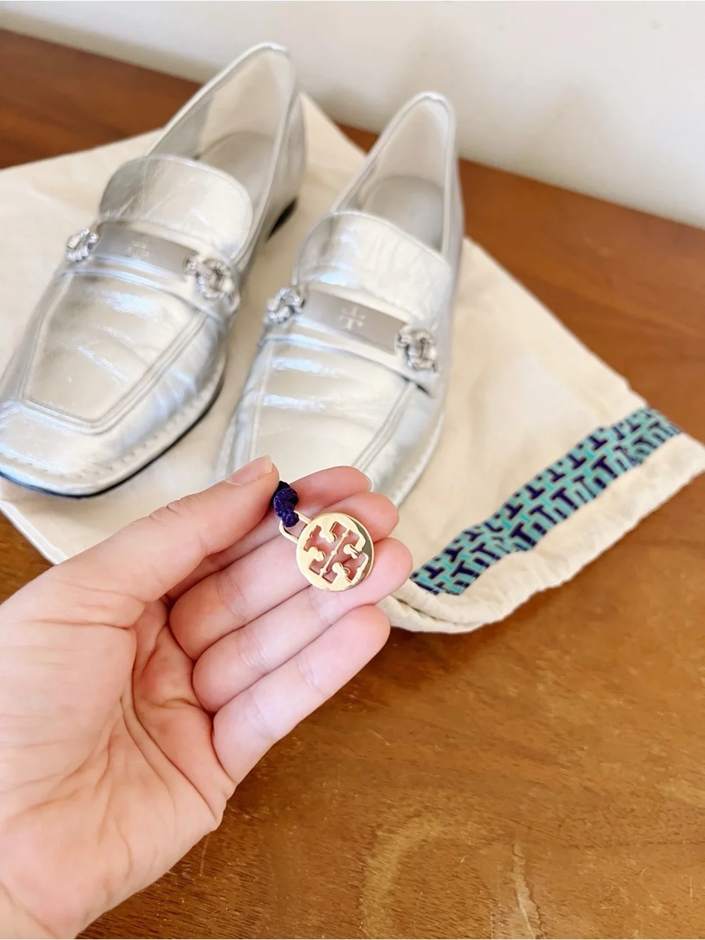 Tory Burch • Perrine Loafer metallic silver square toe leather low heel